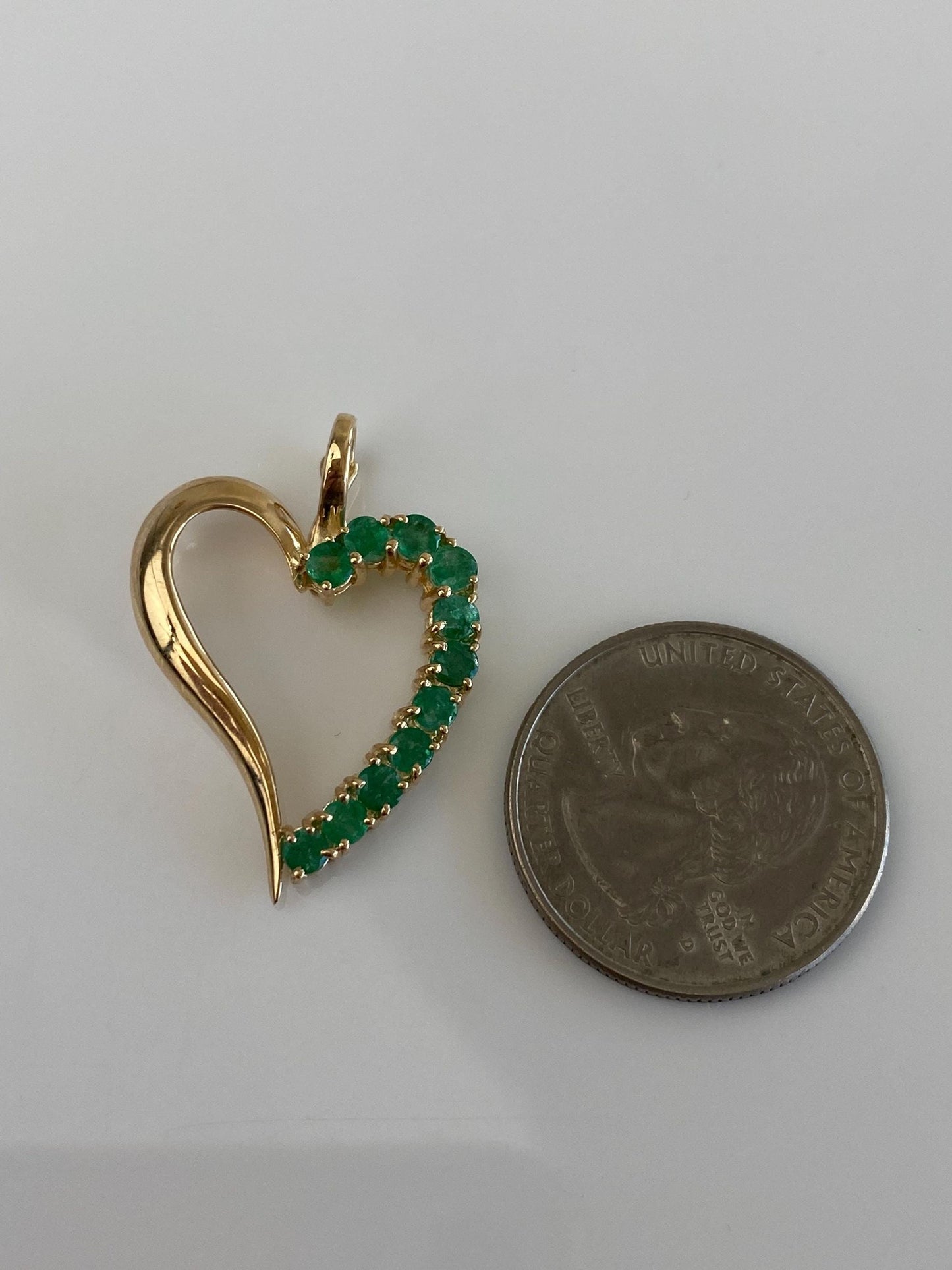 Vintage Solid 14k Yellow Gold Emerald Heart Charm