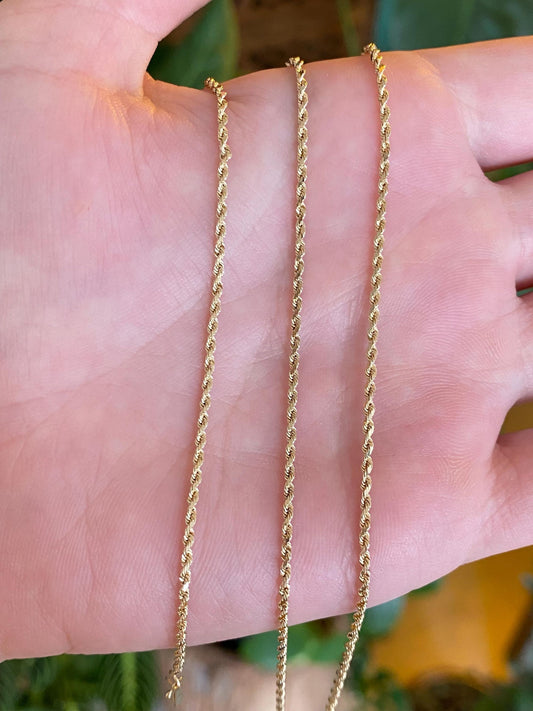 Vintage Solid 14k Yellow Gold Slim Rope Chain Necklace - 24.25 inches