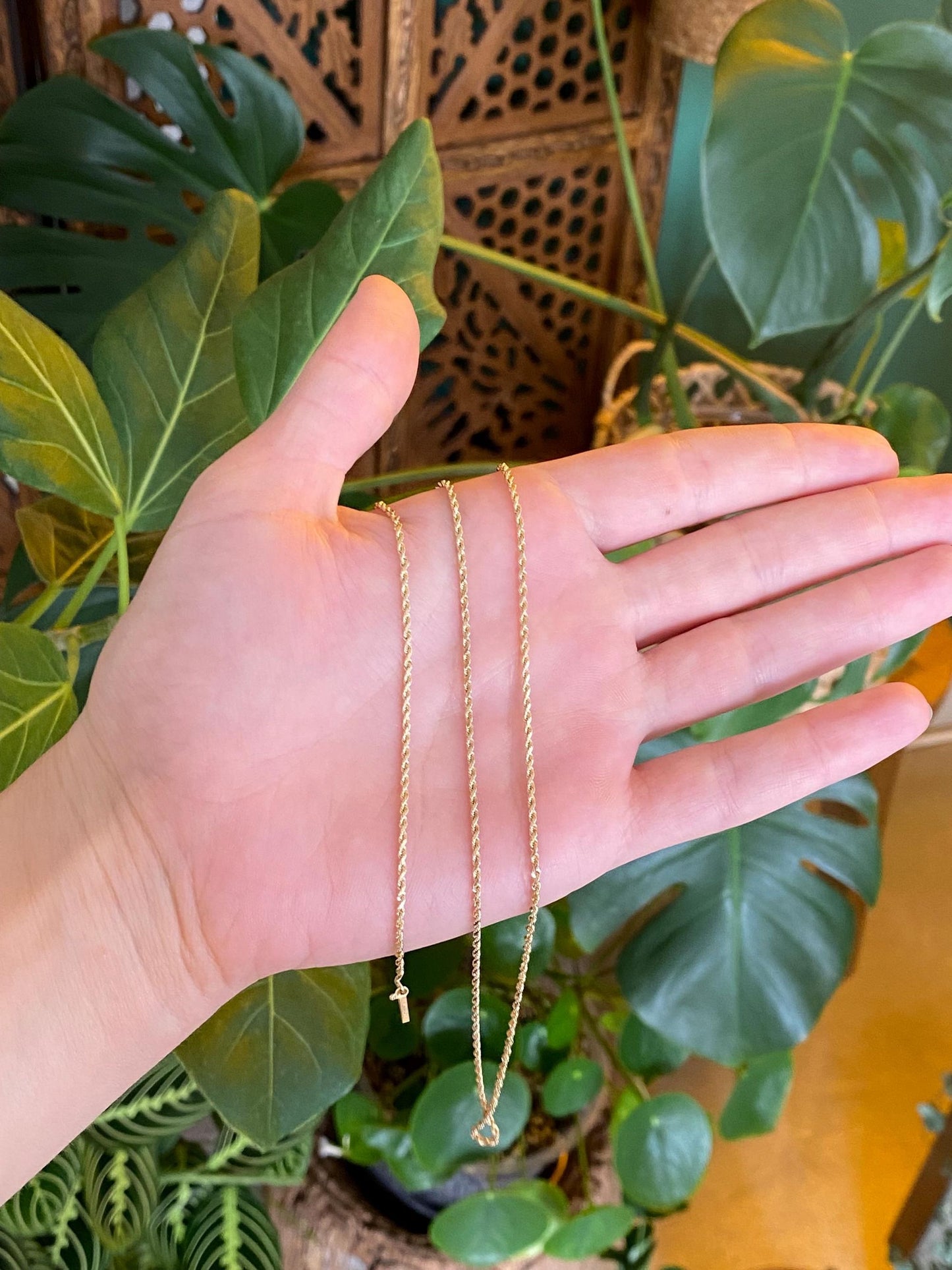 Vintage Solid 14k Yellow Gold Slim Rope Chain Necklace - 24.25 inches