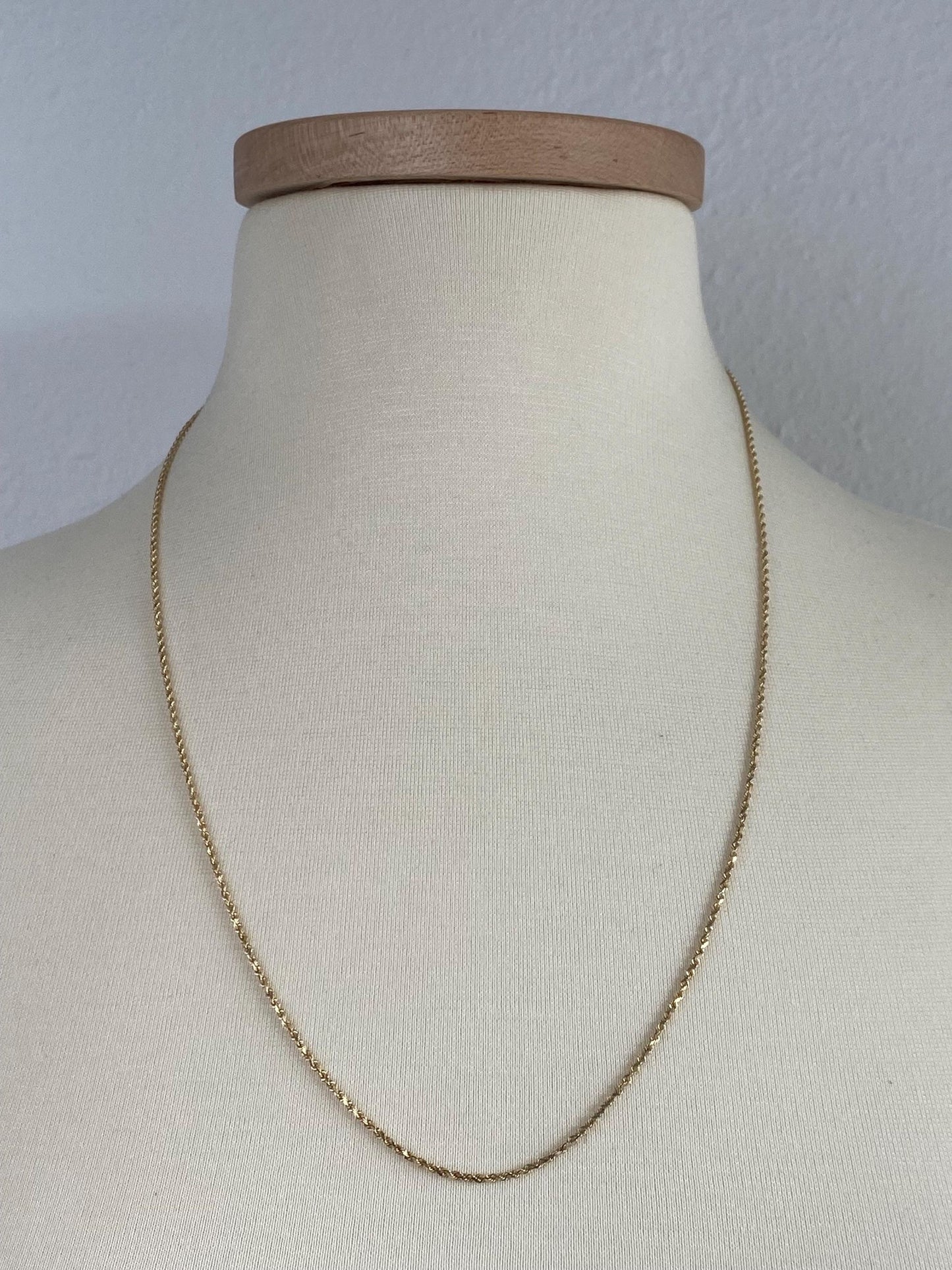 Vintage Solid 14k Yellow Gold Slim Rope Chain Necklace - 24.25 inches