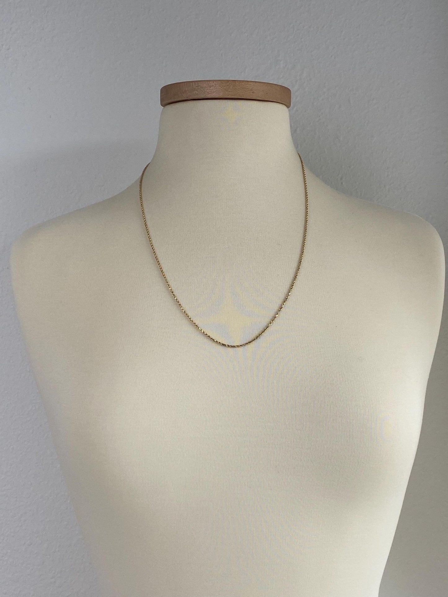 Vintage Solid 14k Yellow Gold Slim Rope Chain Necklace - 24.25 inches