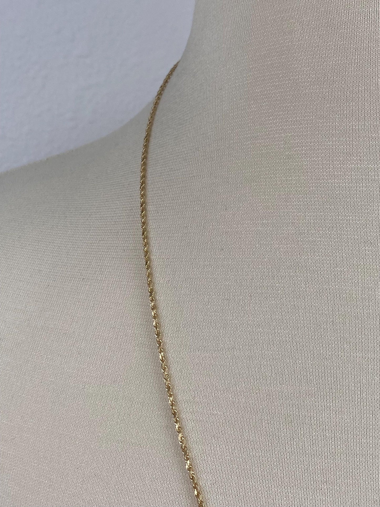 Vintage Solid 14k Yellow Gold Slim Rope Chain Necklace - 24.25 inches