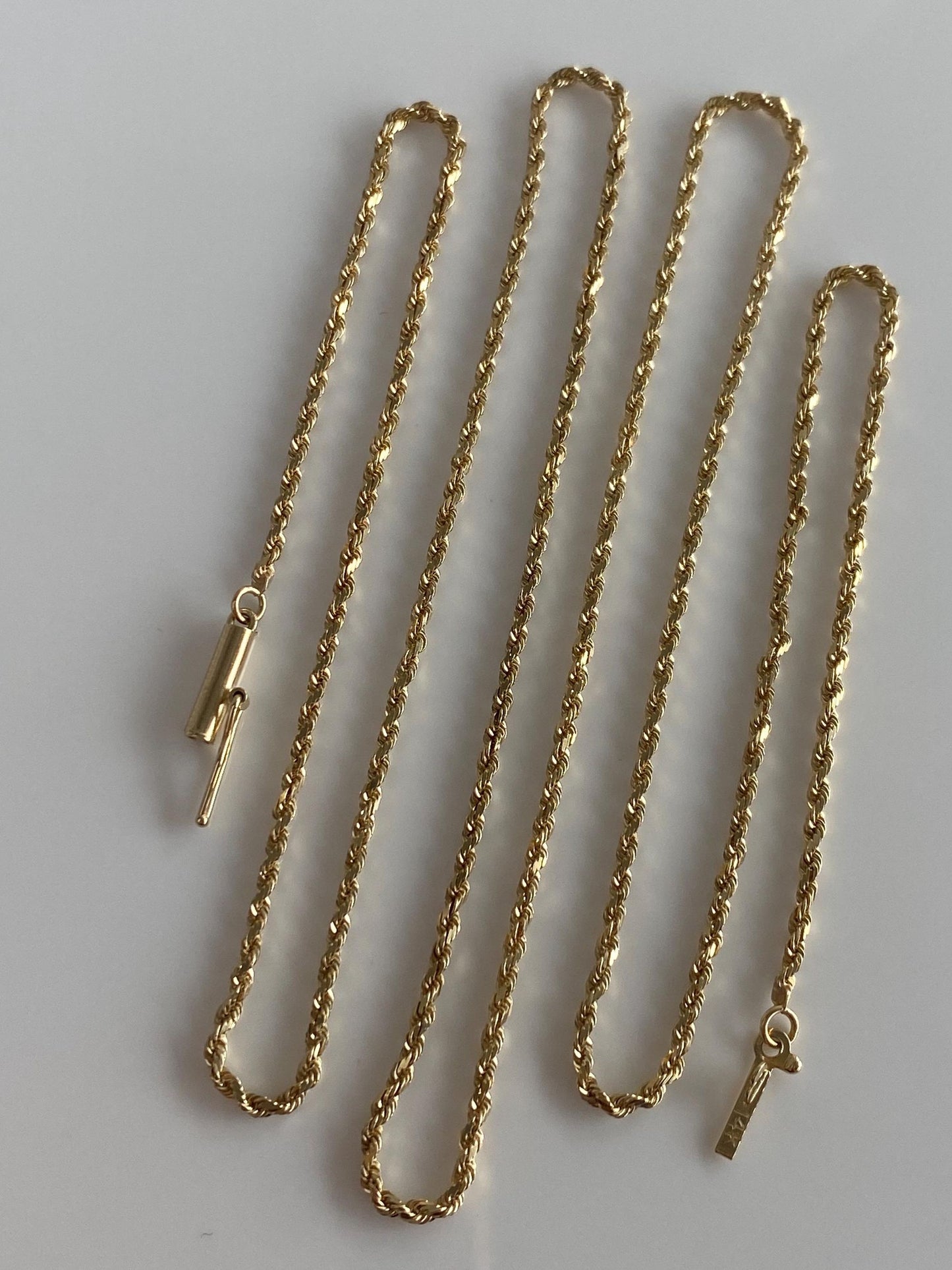 Vintage Solid 14k Yellow Gold Slim Rope Chain Necklace - 24.25 inches