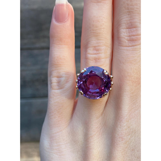 Solid 14k Rosey Gold Purple Color Changing Sapphire Ring - Size 5.5