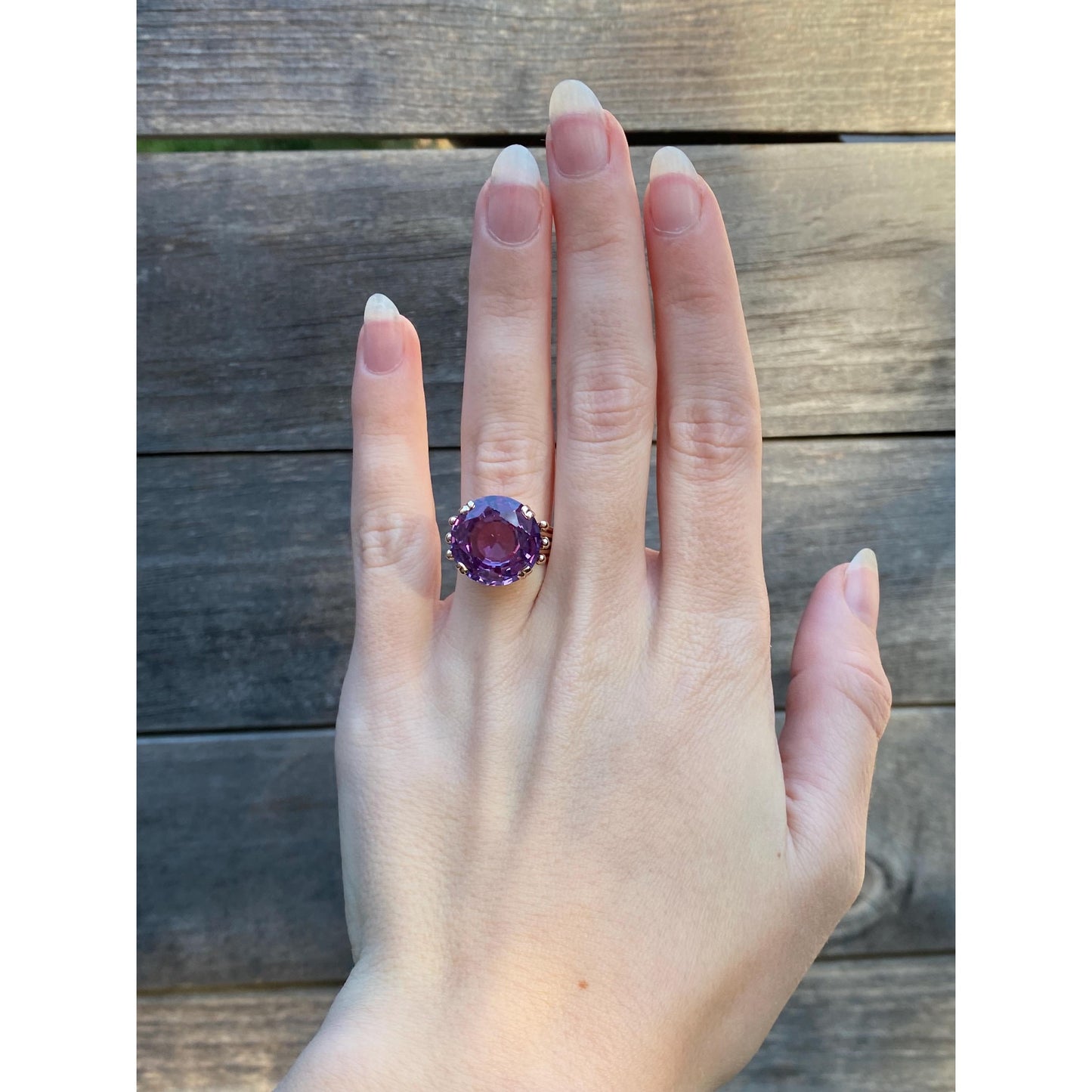 Solid 14k Rosey Gold Purple Color Changing Sapphire Ring - Size 5.5