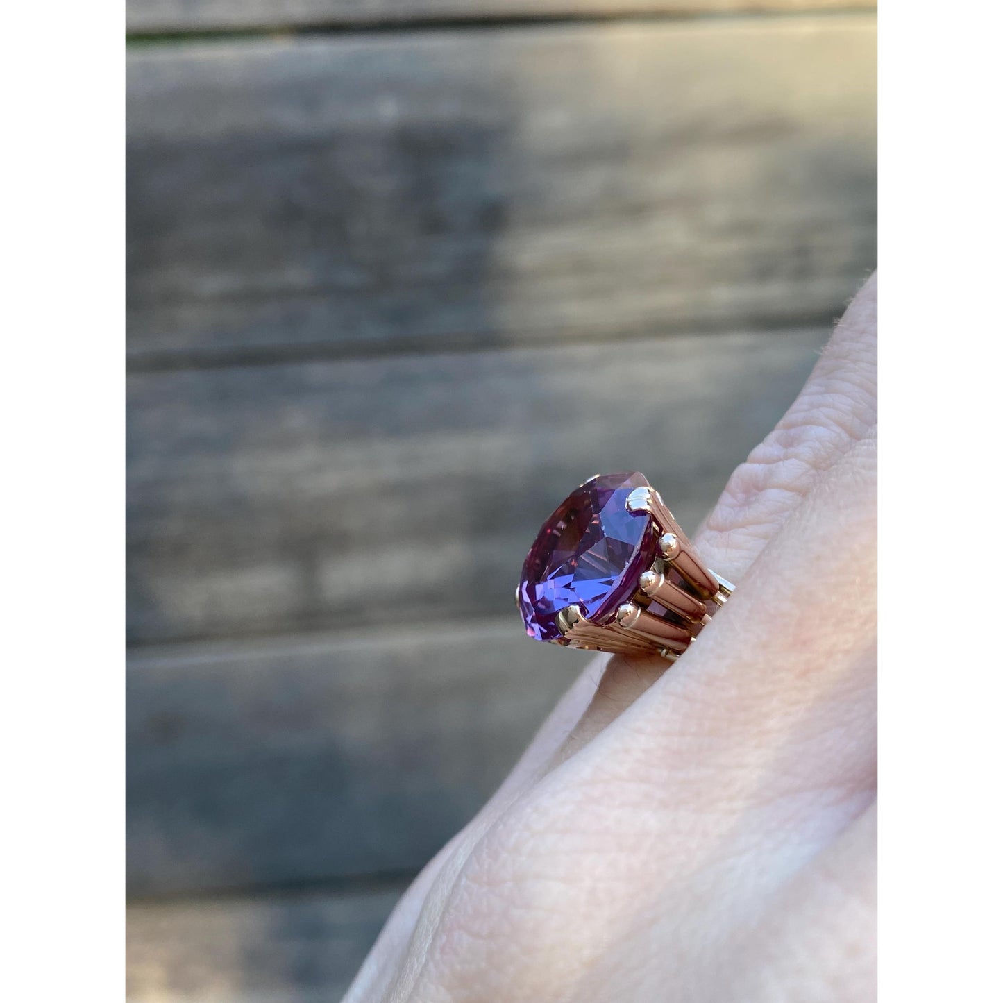 Solid 14k Rosey Gold Purple Color Changing Sapphire Ring - Size 5.5