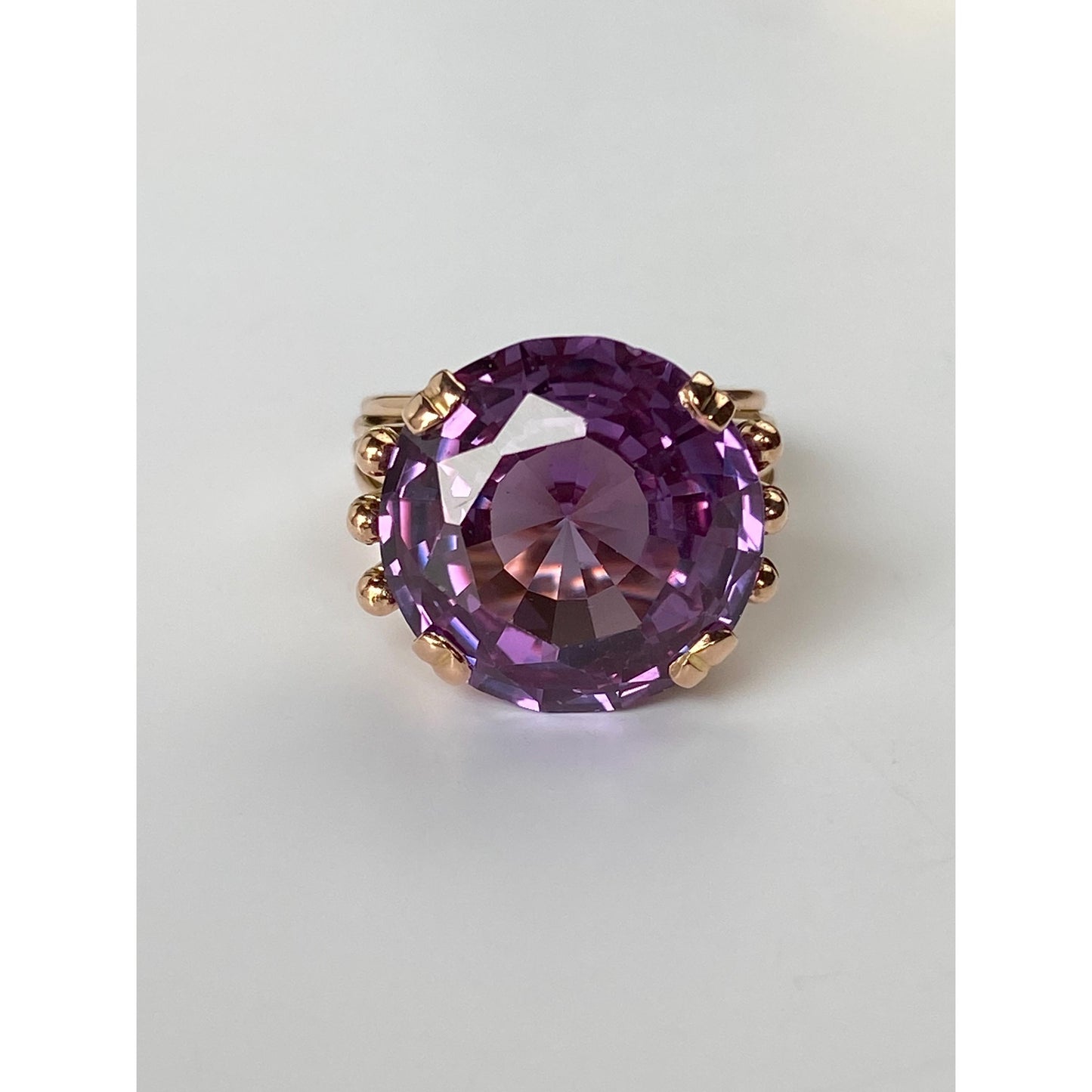 Solid 14k Rosey Gold Purple Color Changing Sapphire Ring - Size 5.5