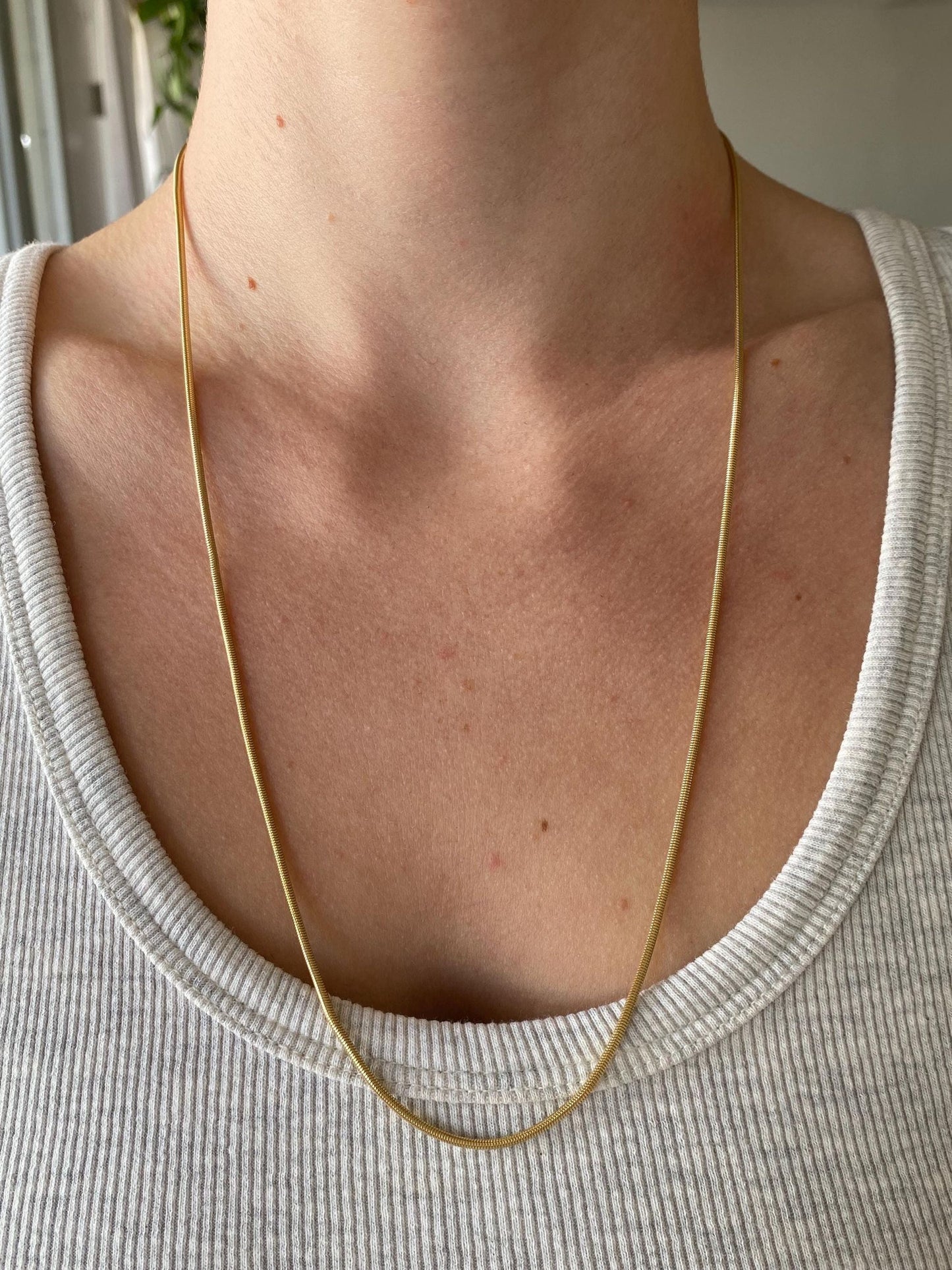 Vintage Solid 14k Yellow Gold Long Snake Chain Necklace - 23.75 inches