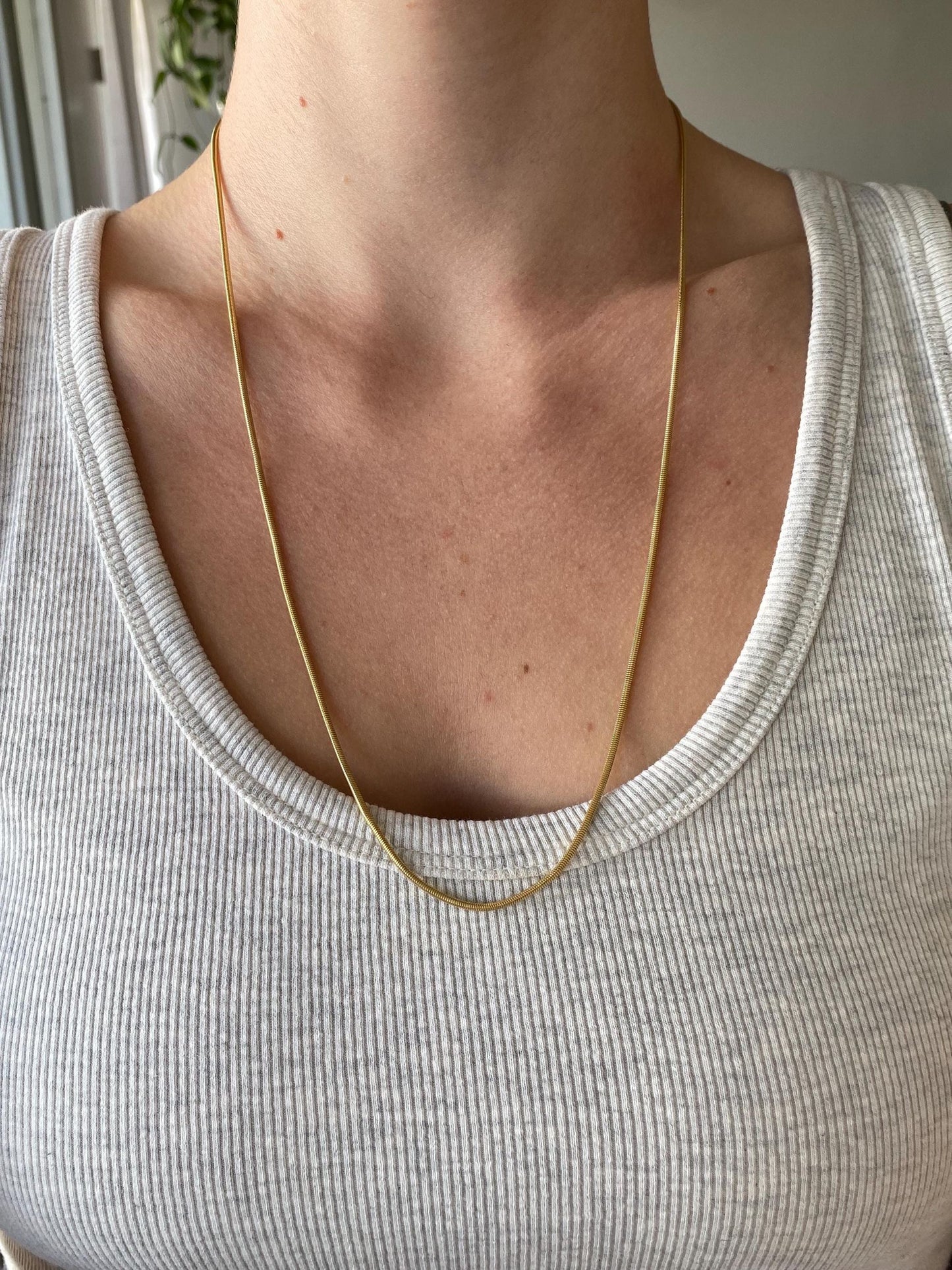 Vintage Solid 14k Yellow Gold Long Snake Chain Necklace - 23.75 inches