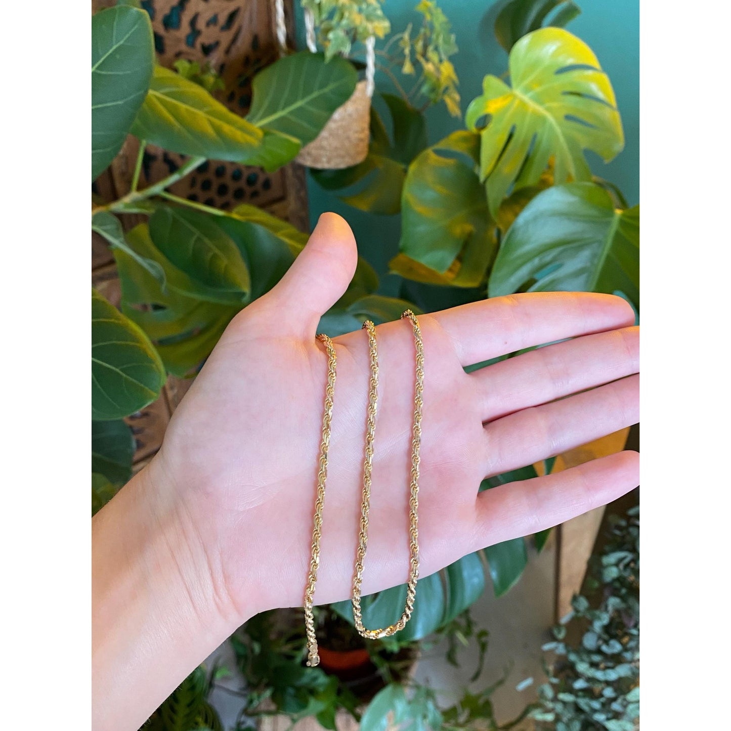 Vintage Solid 14k Yellow Gold Diamond Cut Rope Chain Necklace - 24 inches