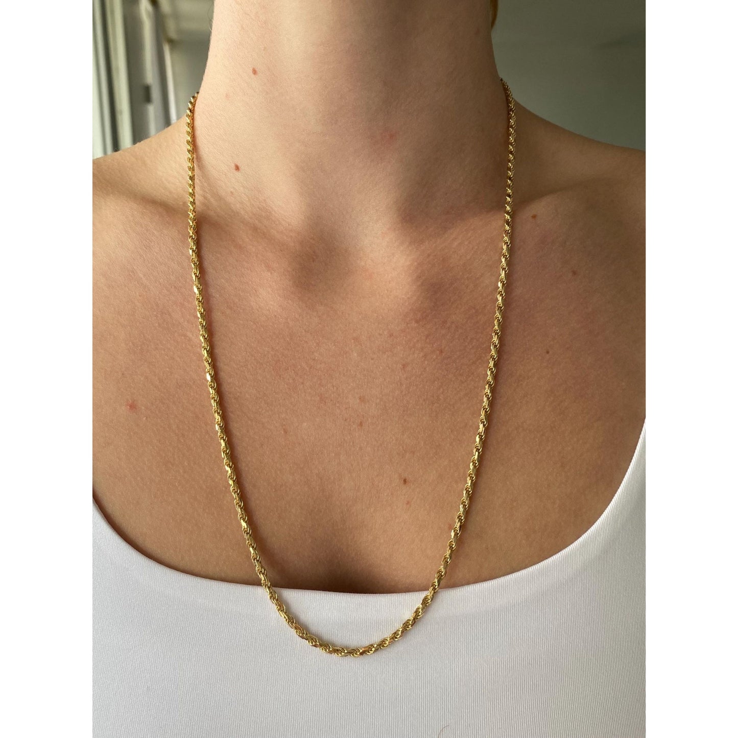 Vintage Solid 14k Yellow Gold Diamond Cut Rope Chain Necklace - 24 inches