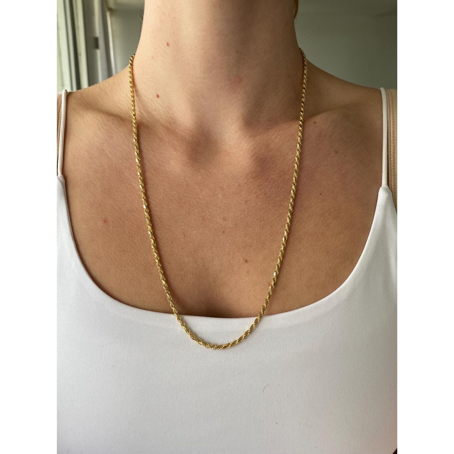 Vintage Solid 14k Yellow Gold Diamond Cut Rope Chain Necklace - 24 inches