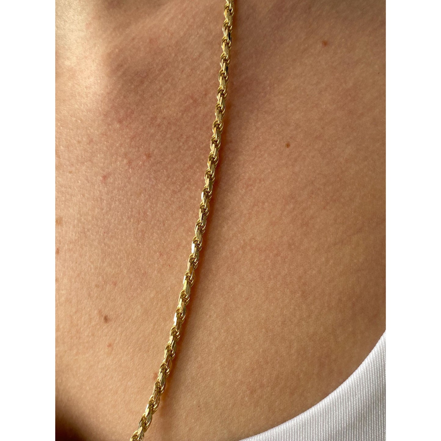 Vintage Solid 14k Yellow Gold Diamond Cut Rope Chain Necklace - 24 inches