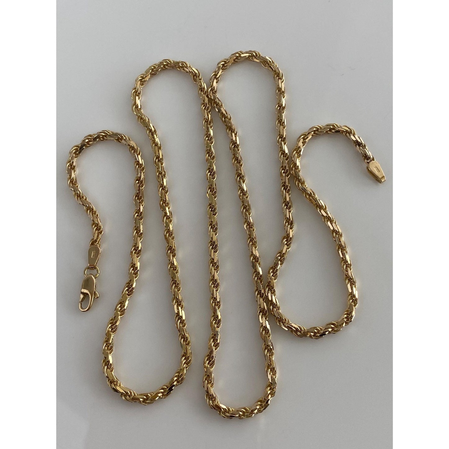 Vintage Solid 14k Yellow Gold Diamond Cut Rope Chain Necklace - 24 inches