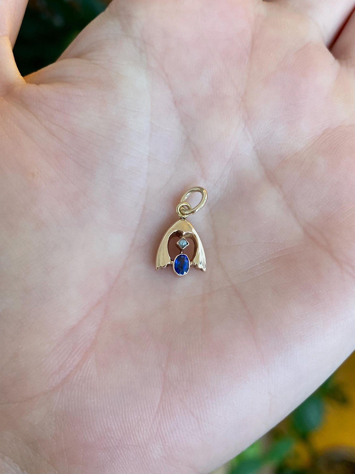 Vintage 8k Yellow Gold Blue Cubic Zirconia Seed Pearl Stick Pin Conversion Charm