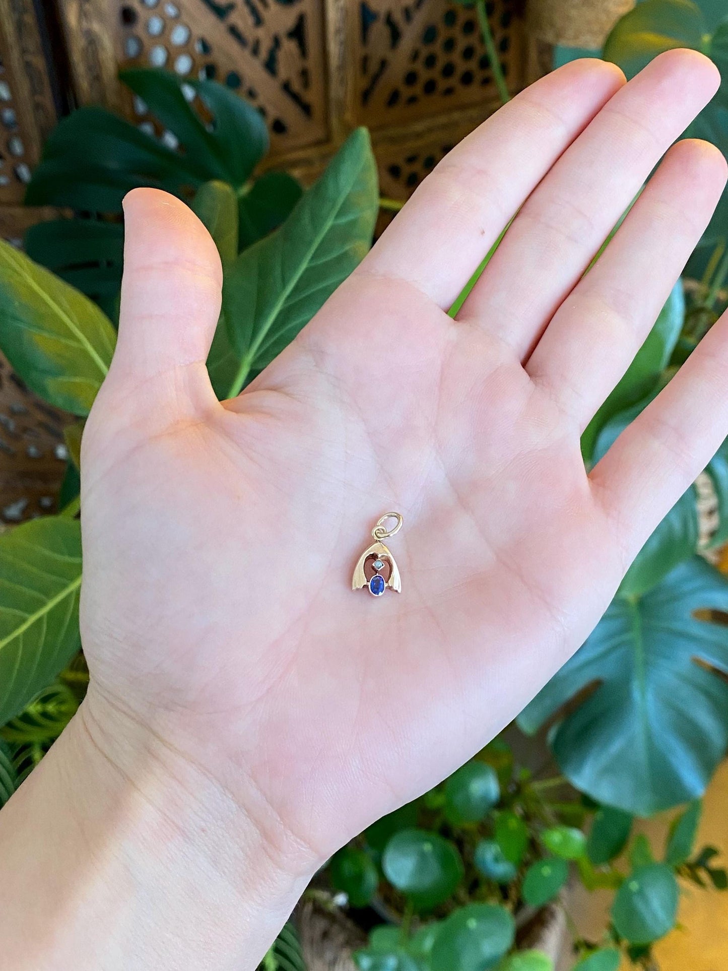 Vintage 8k Yellow Gold Blue Cubic Zirconia Seed Pearl Stick Pin Conversion Charm