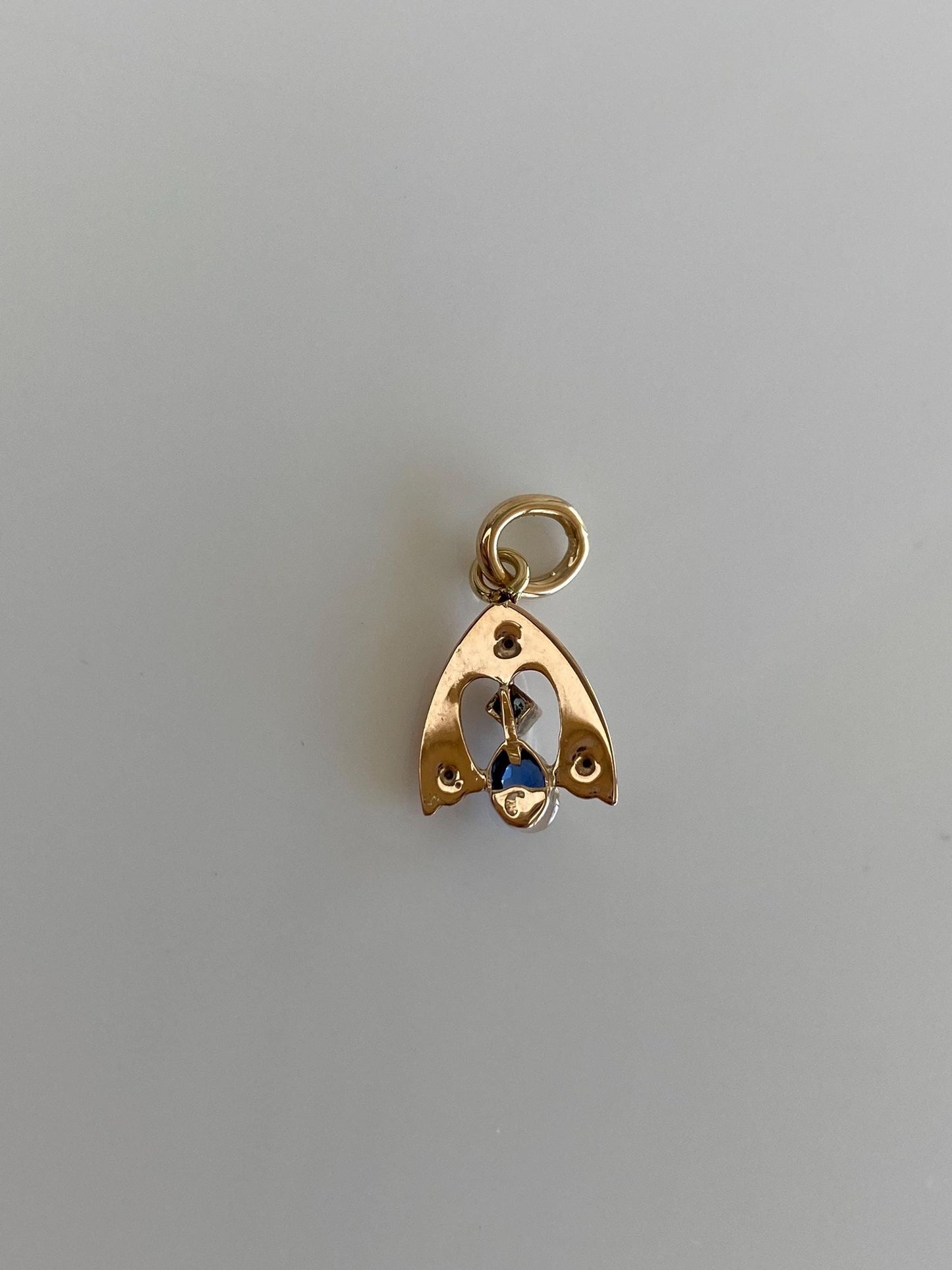 Vintage 8k Yellow Gold Blue Cubic Zirconia Seed Pearl Stick Pin Conversion Charm