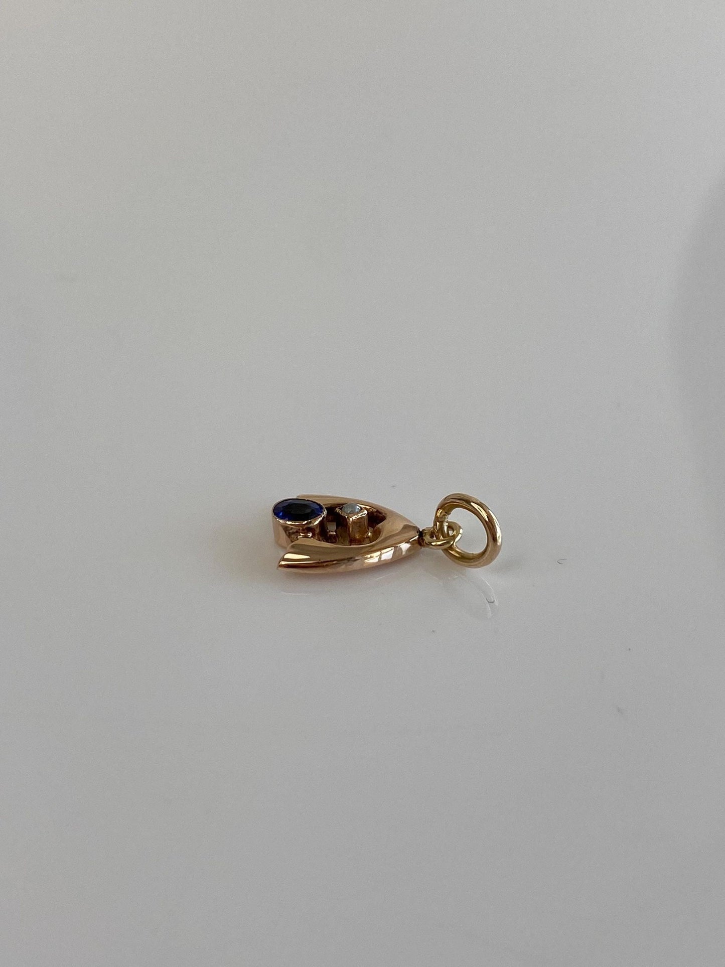 Vintage 8k Yellow Gold Blue Cubic Zirconia Seed Pearl Stick Pin Conversion Charm