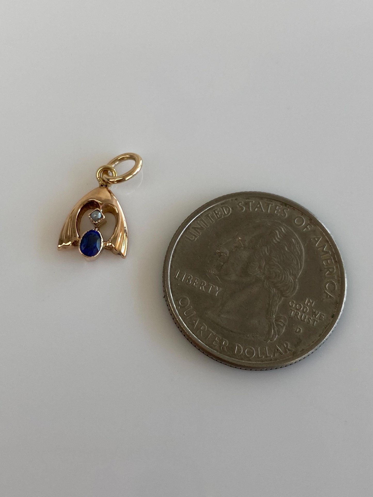 Vintage 8k Yellow Gold Blue Cubic Zirconia Seed Pearl Stick Pin Conversion Charm