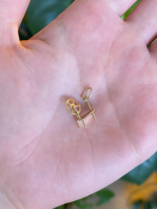 Vintage Solid 9k Yellow Gold Articulated Sewing Spindle Charm