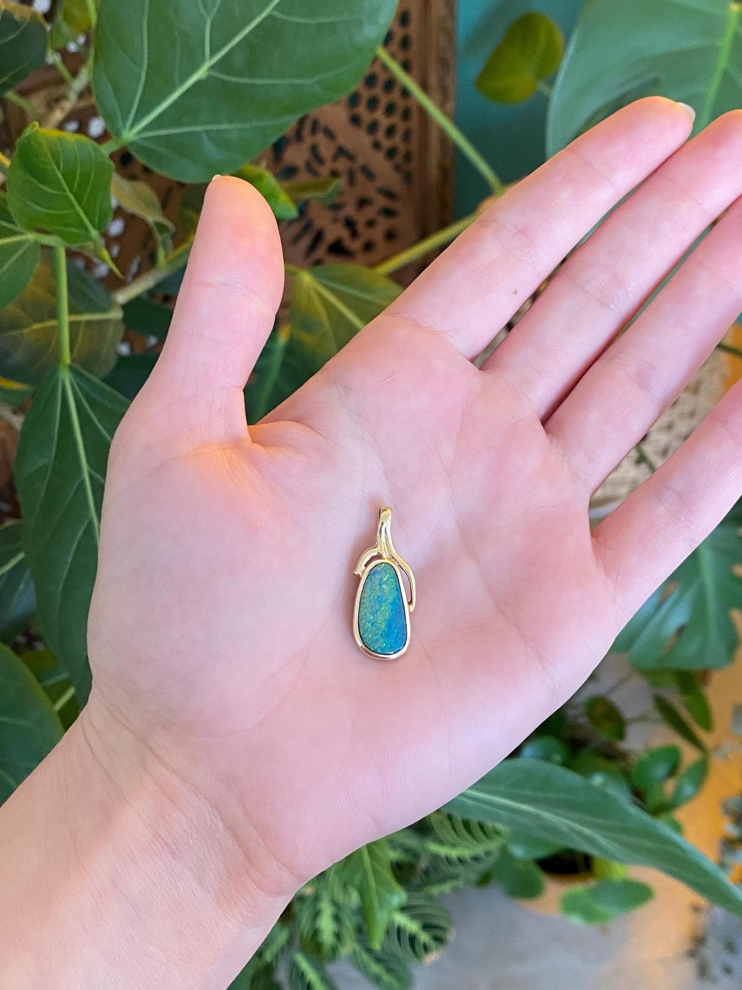Vintage Solid 14k Yellow Gold Opal Charm