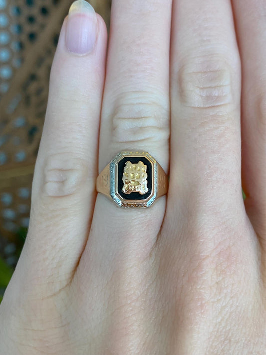 Vintage Solid 10k White & Yellow Gold Onyx 1924 Class Ring - Size 5