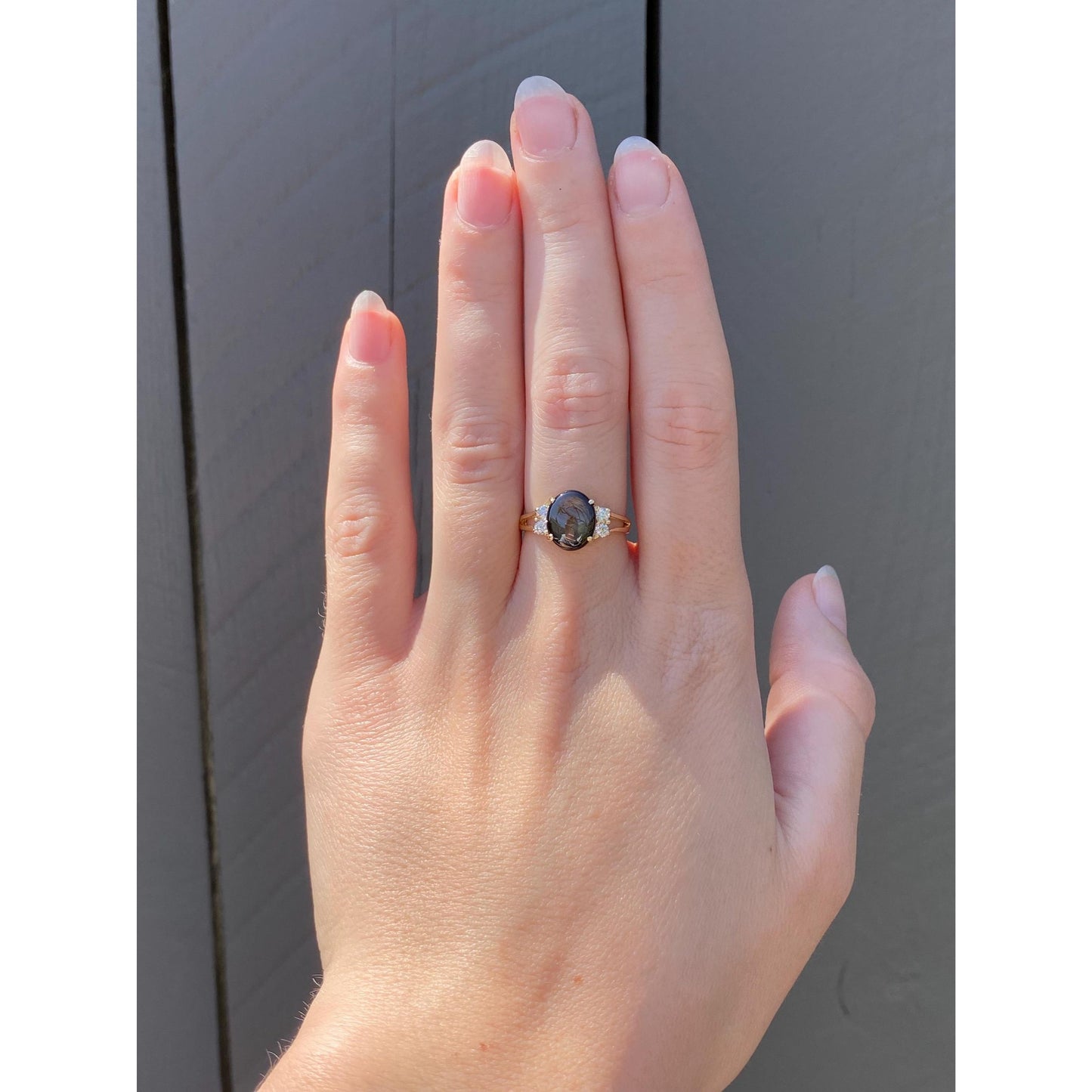 Vintage Solid 14k Yellow Gold Star Sapphire Cubic Zirconia Ring - Size 6.5