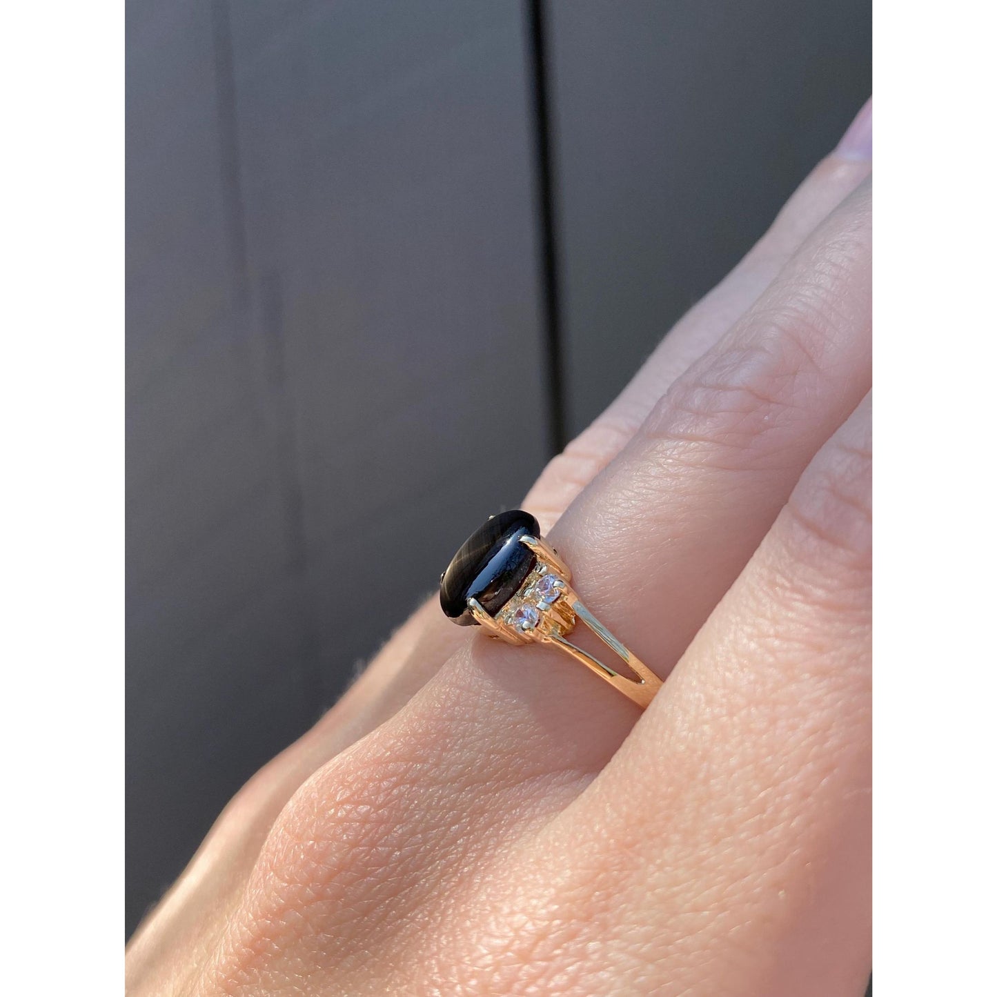 Vintage Solid 14k Yellow Gold Star Sapphire Cubic Zirconia Ring - Size 6.5