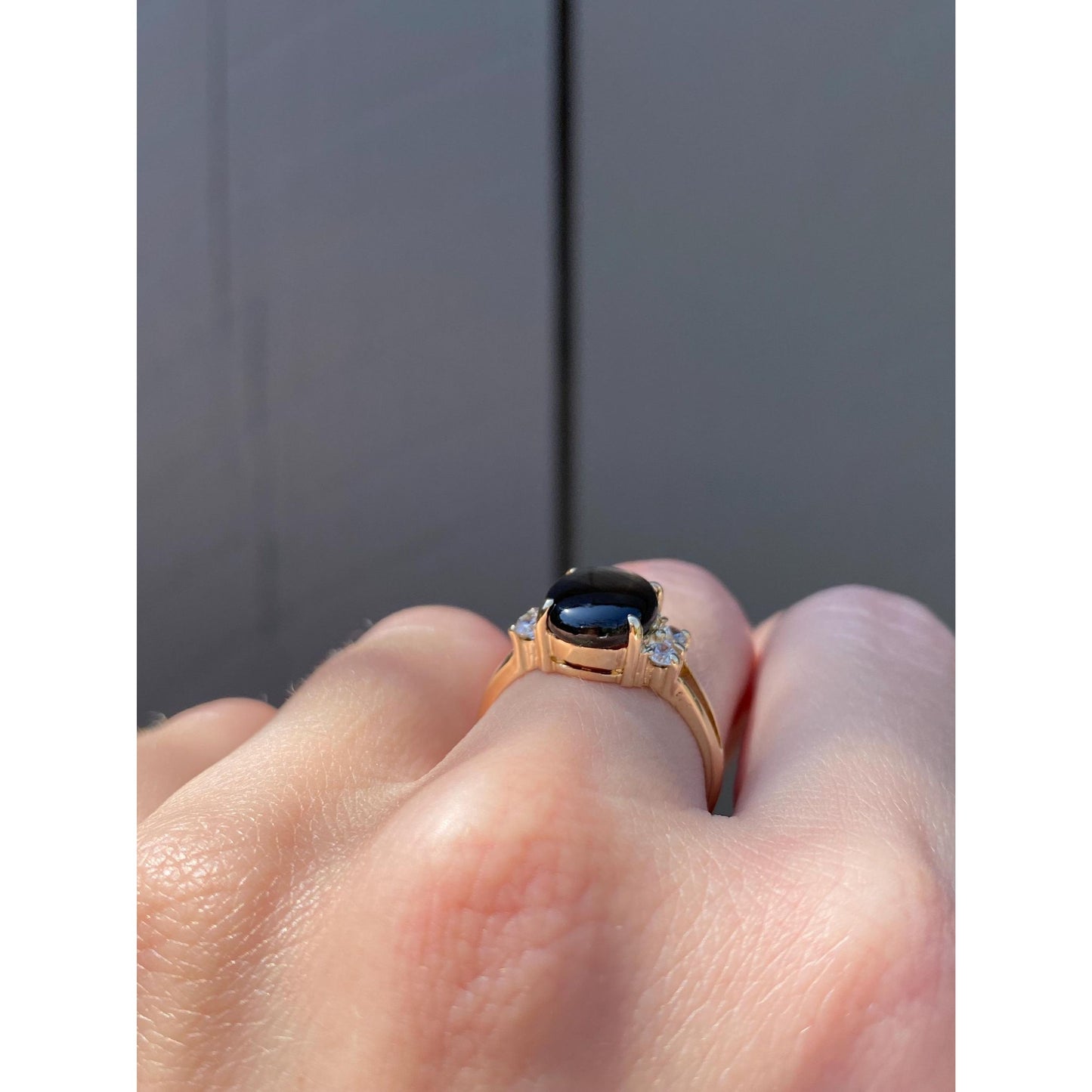 Vintage Solid 14k Yellow Gold Star Sapphire Cubic Zirconia Ring - Size 6.5