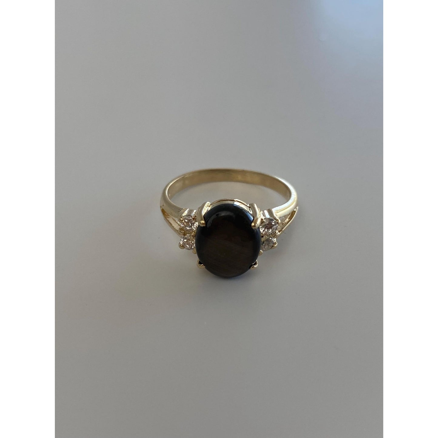 Vintage Solid 14k Yellow Gold Star Sapphire Cubic Zirconia Ring - Size 6.5