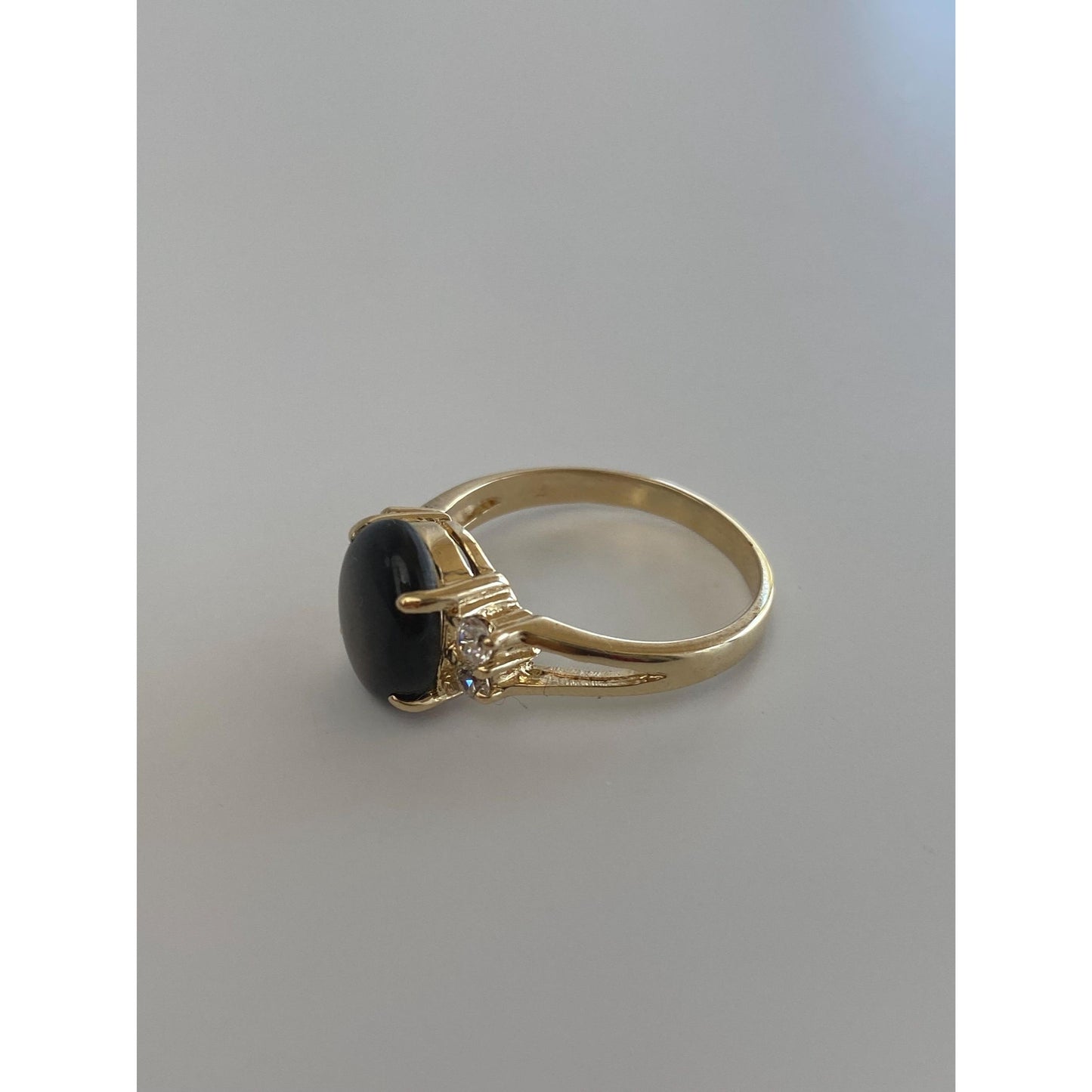 Vintage Solid 14k Yellow Gold Star Sapphire Cubic Zirconia Ring - Size 6.5