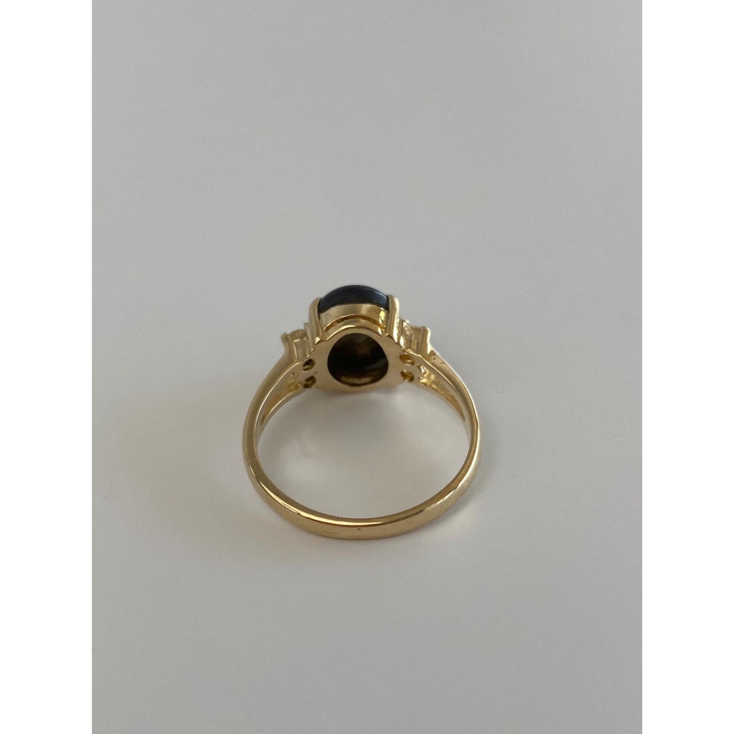 Vintage Solid 14k Yellow Gold Star Sapphire Cubic Zirconia Ring - Size 6.5