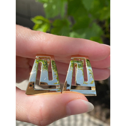 Solid 14k Yellow Gold Greek Key Drop Stud Earrings