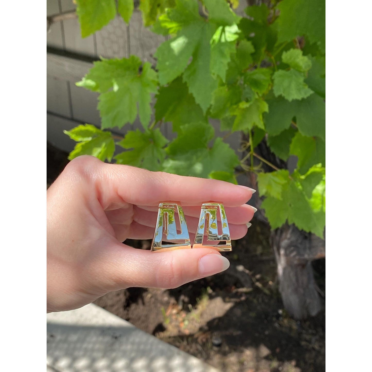 Solid 14k Yellow Gold Greek Key Drop Stud Earrings