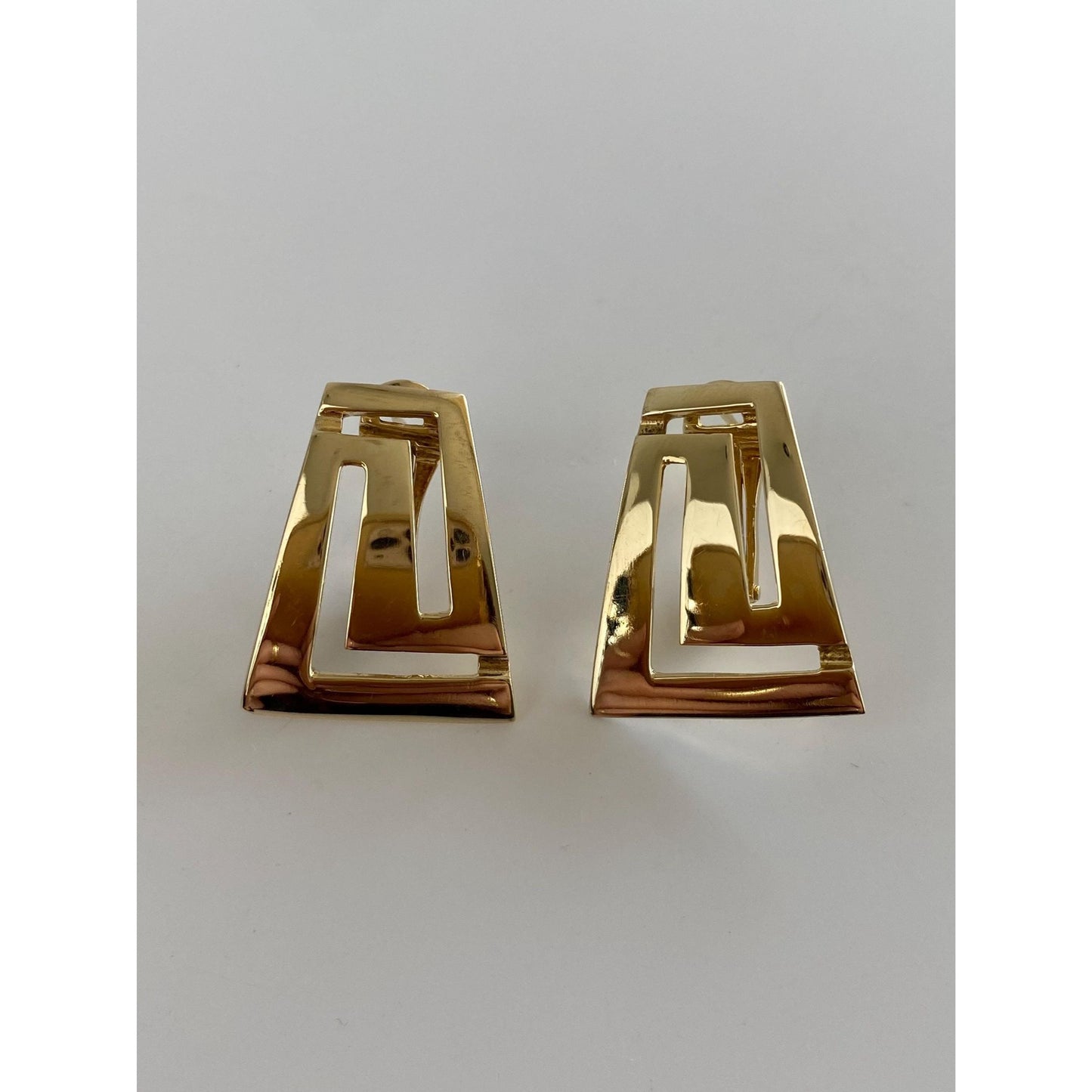 Solid 14k Yellow Gold Greek Key Drop Stud Earrings