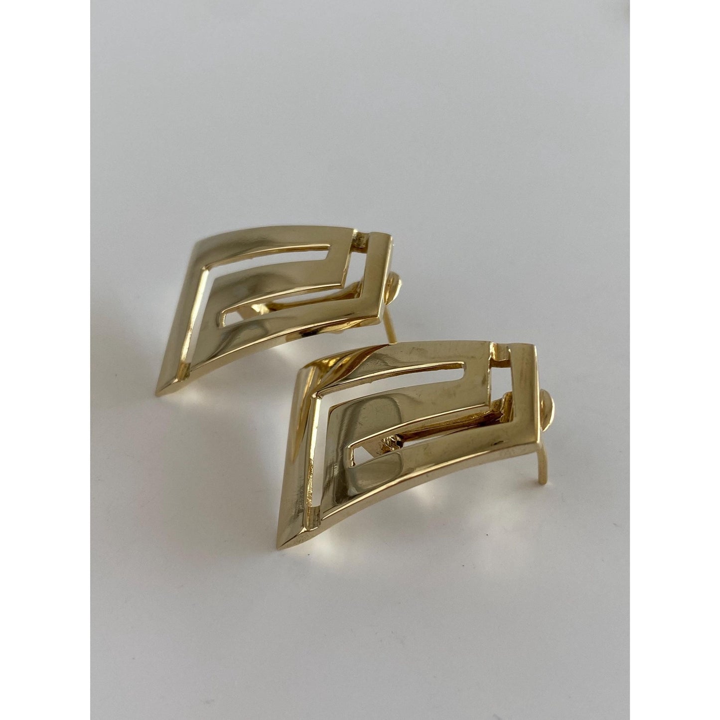 Solid 14k Yellow Gold Greek Key Drop Stud Earrings