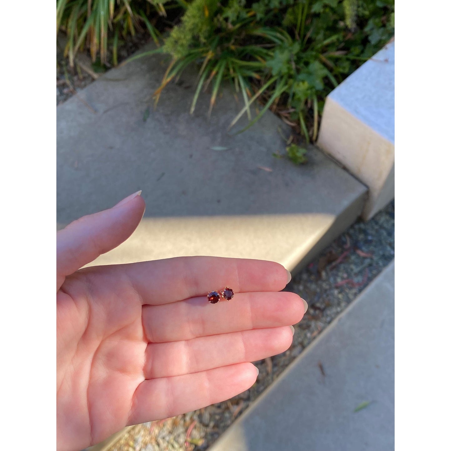 Vintage Solid 14k Yellow Gold Red Cubic Zirconia Stud Earrings