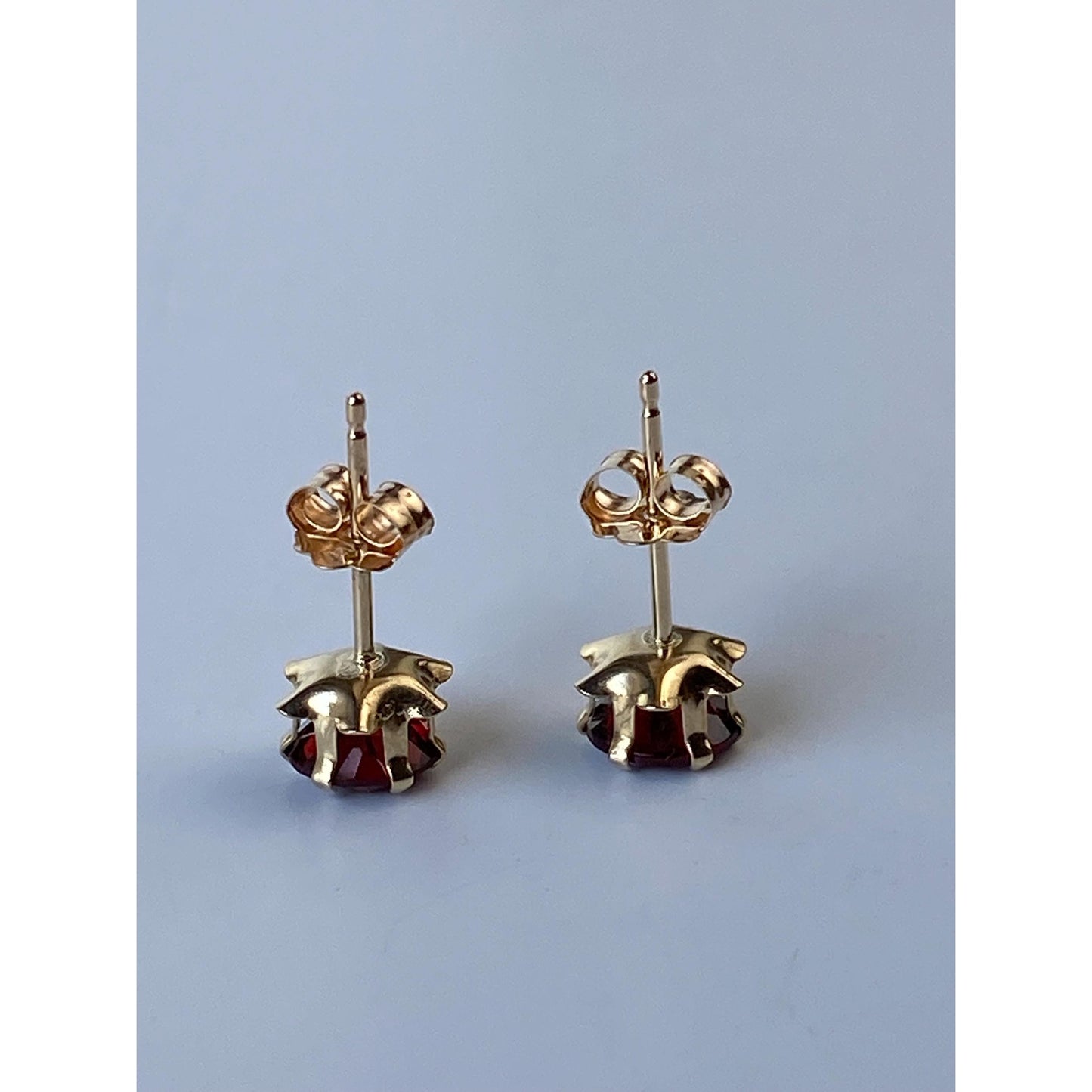 Vintage Solid 14k Yellow Gold Red Cubic Zirconia Stud Earrings