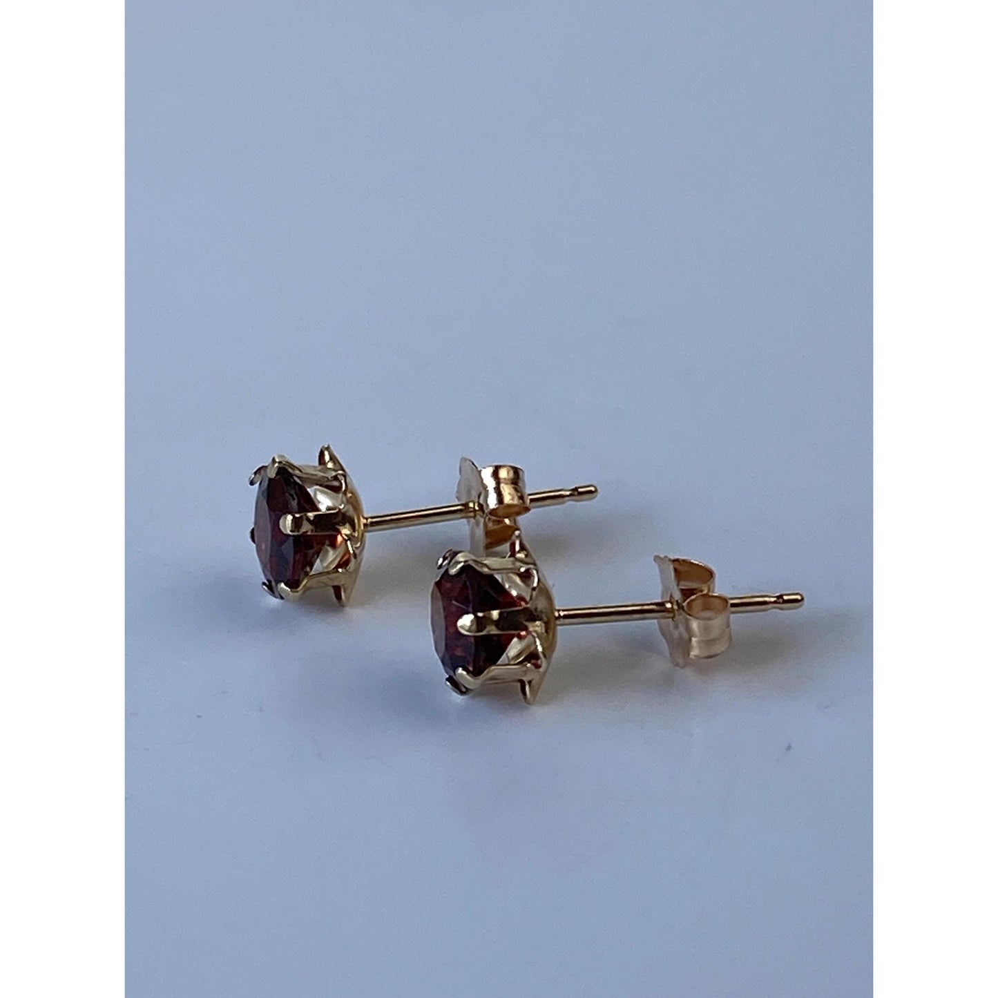Vintage Solid 14k Yellow Gold Red Cubic Zirconia Stud Earrings