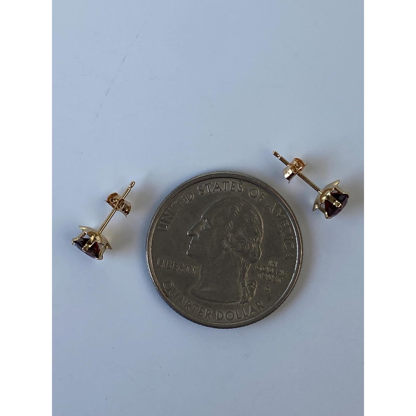 Vintage Solid 14k Yellow Gold Red Cubic Zirconia Stud Earrings