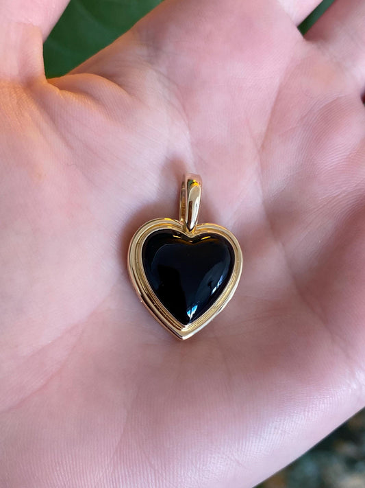 Vintage Solid 14k Yellow Gold Black Onyx Heart Charm