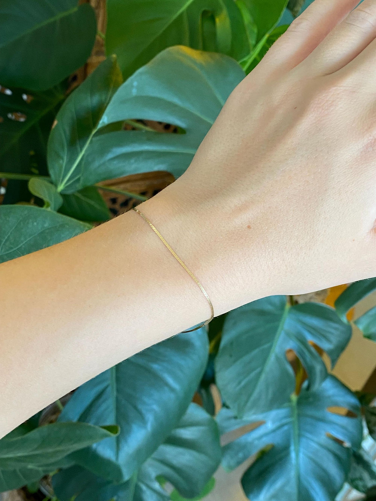 Vintage Solid 14k Yellow Gold Slim Flat Chain Bracelet - 7 inches