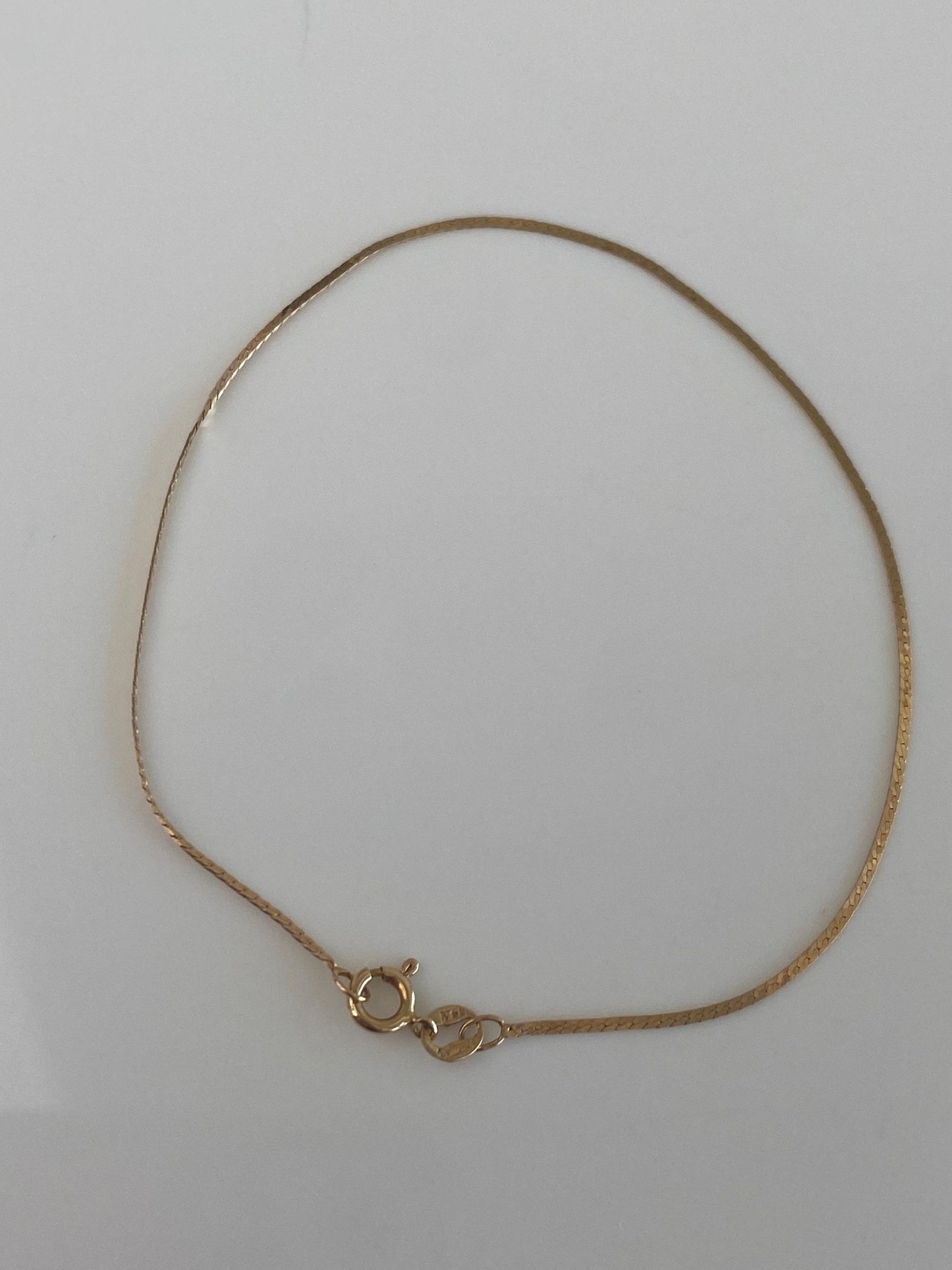 Vintage Solid 14k Yellow Gold Slim Flat Chain Bracelet - 7 inches