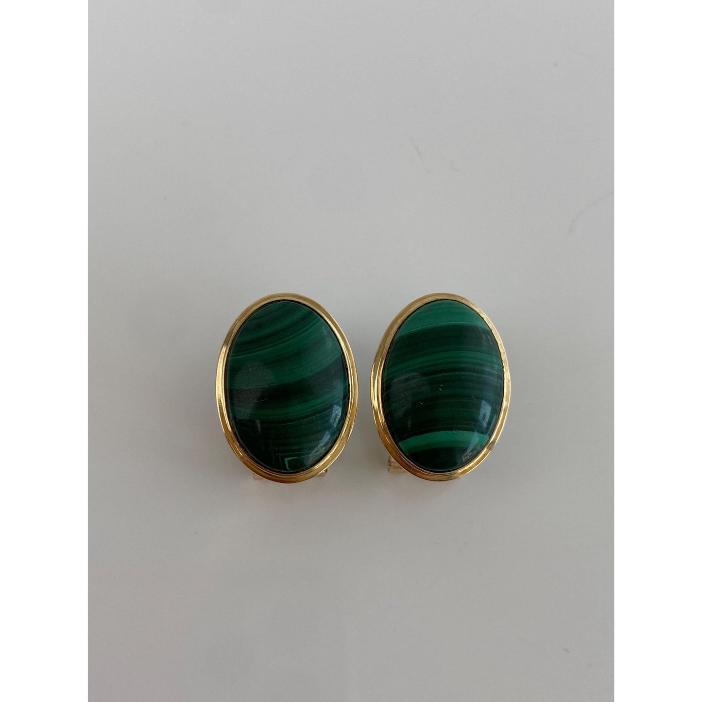 Vintage Solid 14k Yellow Gold Malachite Drop Earrings
