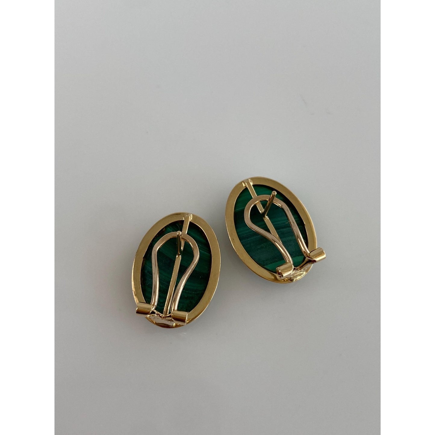 Vintage Solid 14k Yellow Gold Malachite Drop Earrings