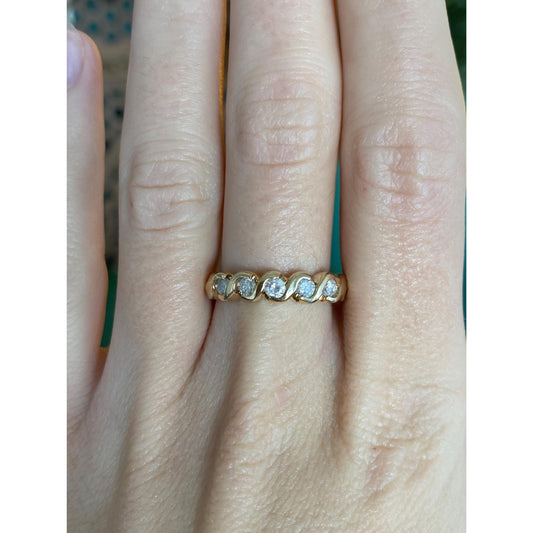 Vintage Solid 10k Yellow Gold Diamond Twist Ring - Size 8.5