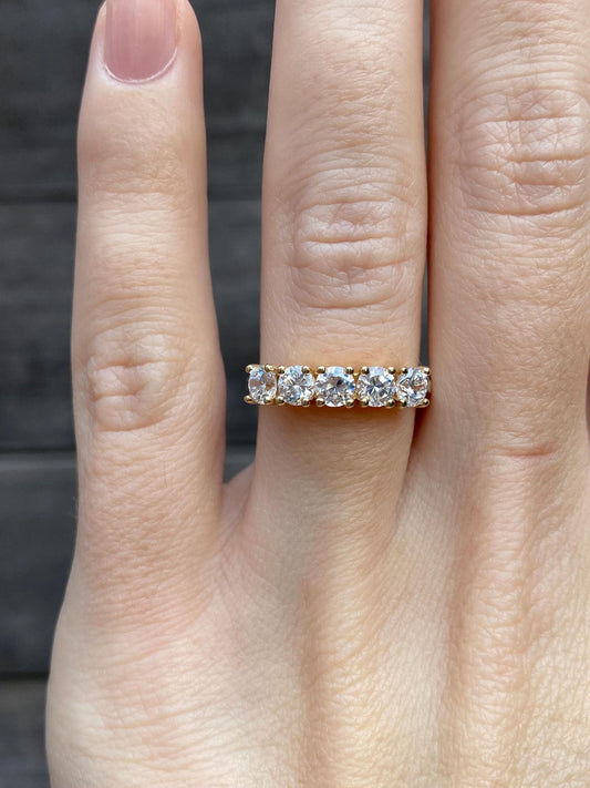 Solid 14k Yellow Gold Cubic Zirconia Row Ring - Size 5.75