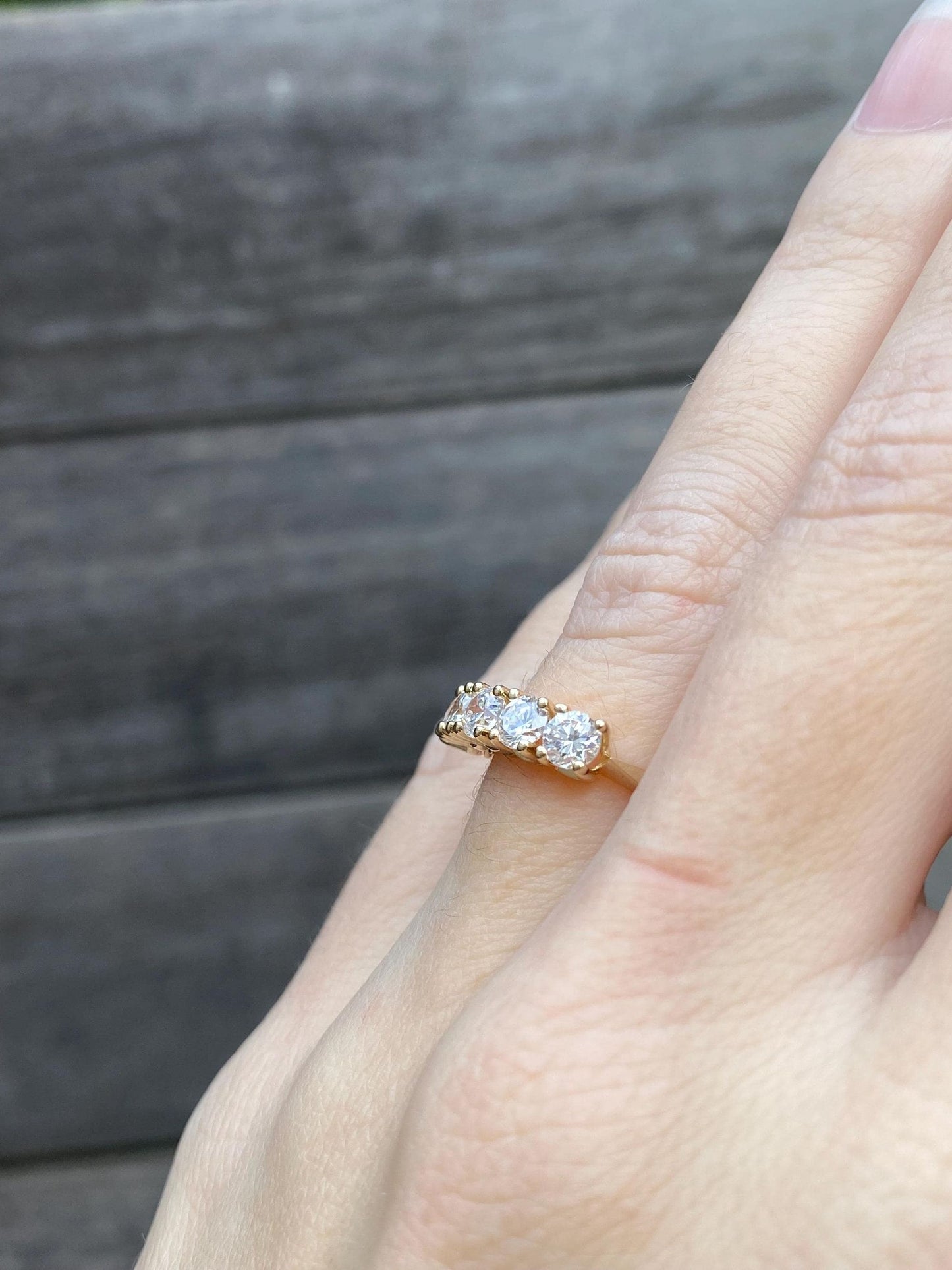 Solid 14k Yellow Gold Cubic Zirconia Row Ring - Size 5.75