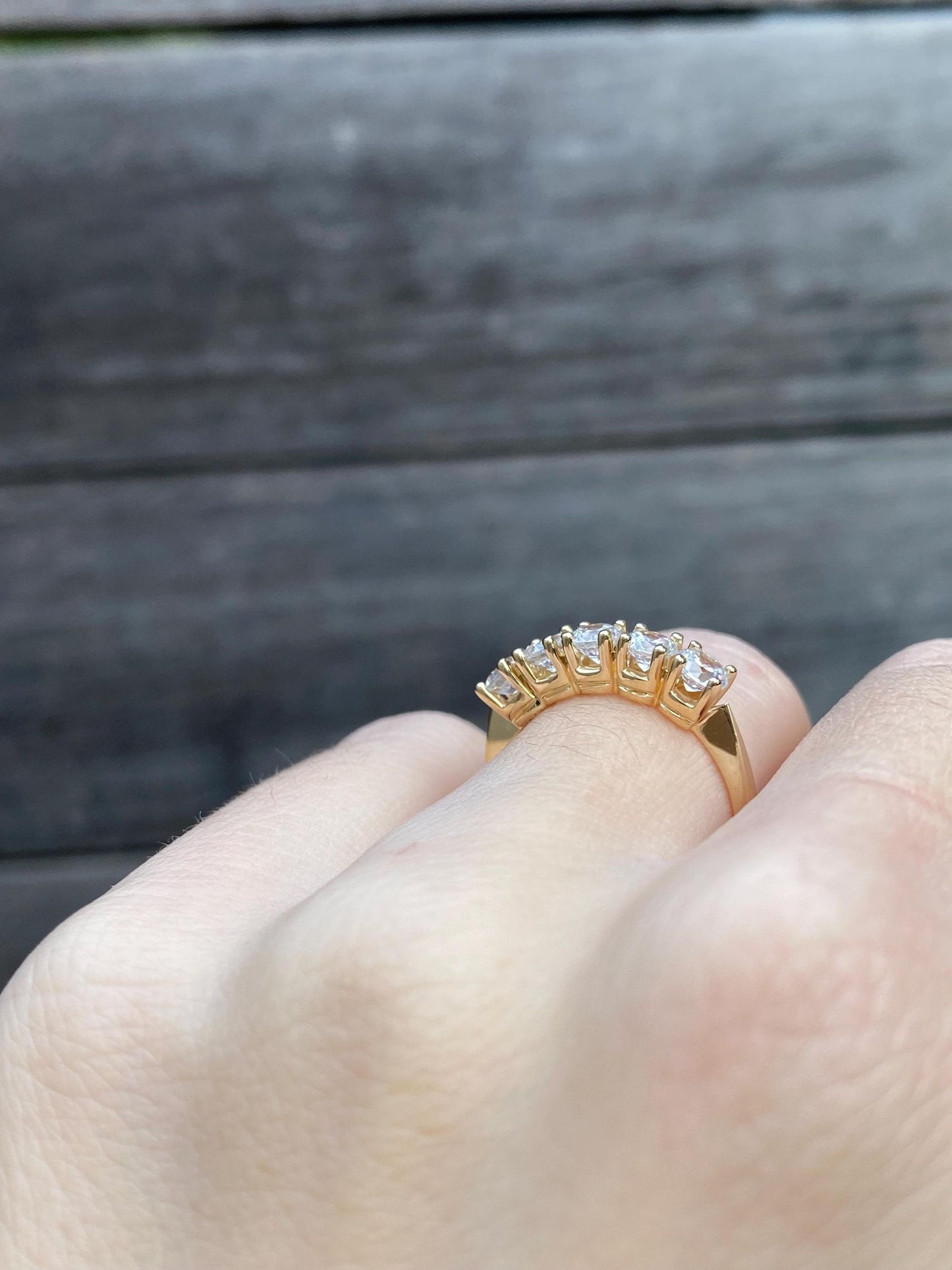 Solid 14k Yellow Gold Cubic Zirconia Row Ring - Size 5.75