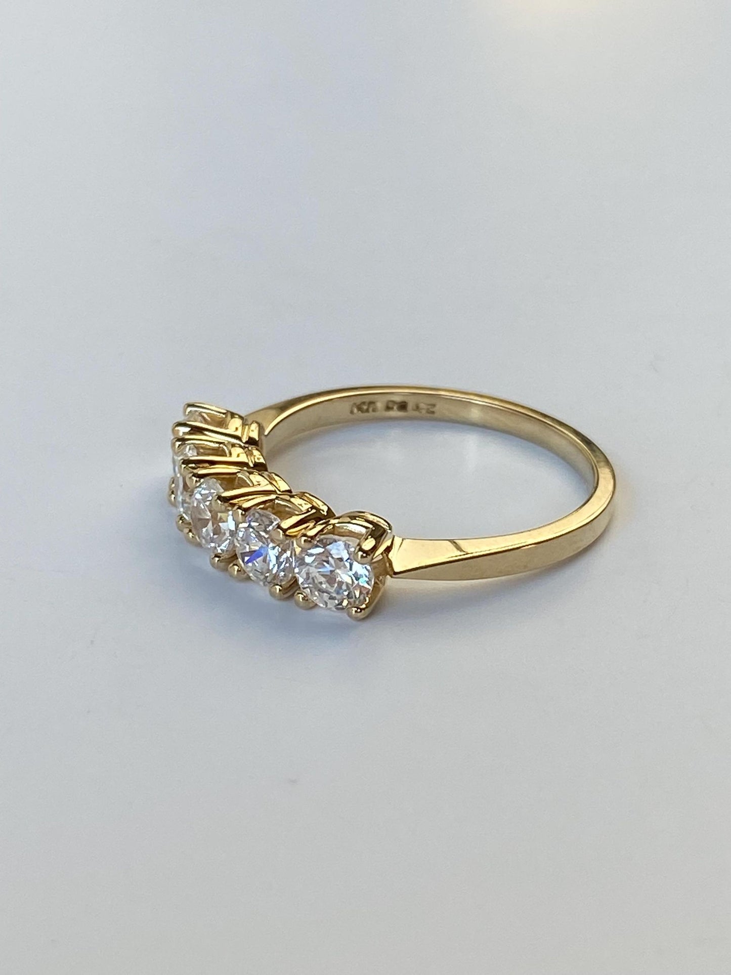 Solid 14k Yellow Gold Cubic Zirconia Row Ring - Size 5.75